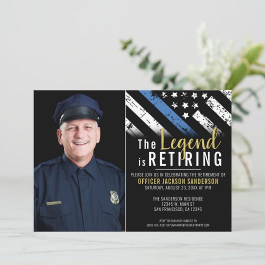 警察の退職の細い青い線のフラグの写真 招待状 (スタンド正面)