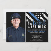 警察の退職の細い青い線のフラグの写真 招待状 (正面)