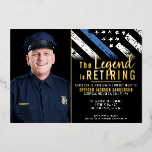 警察の退職の細い青い線のフラグの写真 箔招待状