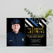 警察の退職の細い青い線のフラグの写真 箔招待状 (立ち正面)
