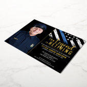 警察の退職の細い青い線のフラグの写真 箔招待状 (回転した状態)