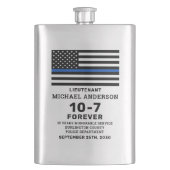 警察の退職ギフトが薄い青い線をパーソナライズ フラスク (正面)