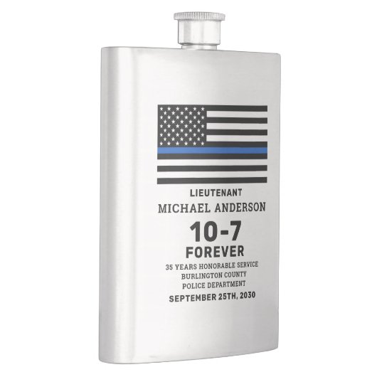 警察の退職ギフトが薄い青い線をパーソナライズ フラスク (右)
