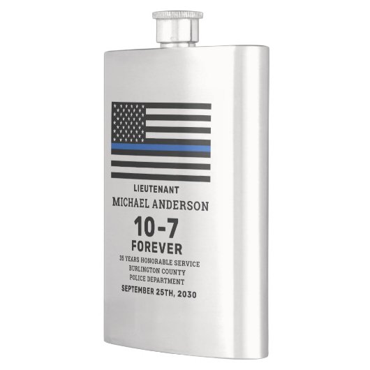 警察の退職ギフトが薄い青い線をパーソナライズ フラスク (左)