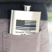 警察の退職ギフトが薄い青い線をパーソナライズ フラスク (インサイチュ)