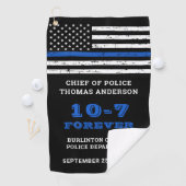 警察の退職ギフトパーソナライズされた薄い青い線 ゴルフタオル (インサイチュ)