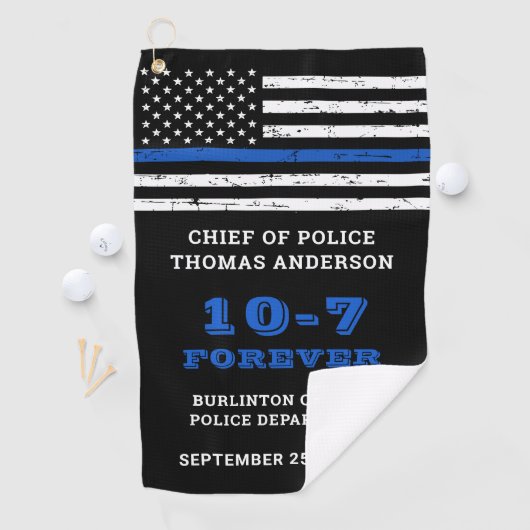 警察の退職ギフトパーソナライズされた薄い青い線 ゴルフタオル (インサイチュ)