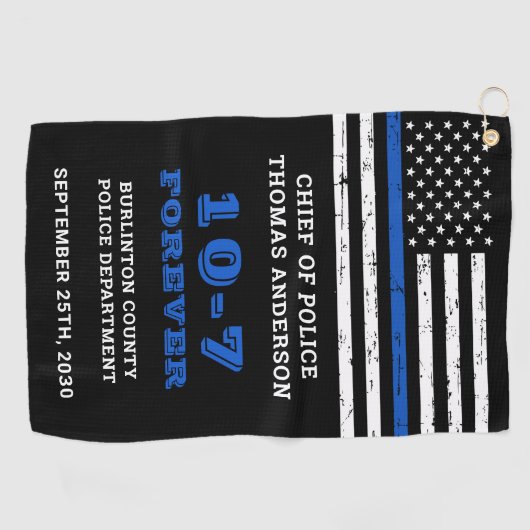 警察の退職ギフトパーソナライズされた薄い青い線 ゴルフタオル (横)
