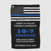 警察の退職ギフトパーソナライズされた薄い青い線 ゴルフタオル (正面)