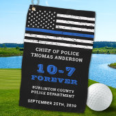 警察の退職ギフトパーソナライズされた薄い青い線 ゴルフタオル