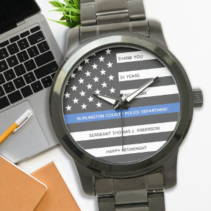 警察の退職ギフトパーソナライズされた薄い青い線 腕時計
