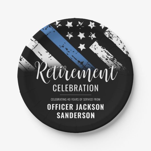 警察の退職シンブルーライン法執行部 ペーパープレート (正面)