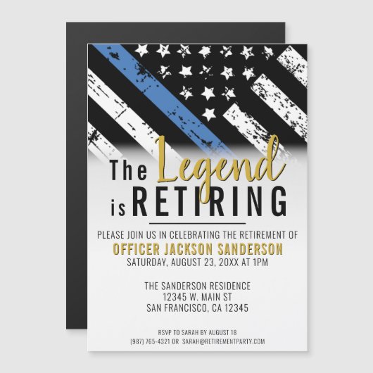 警察の退職シンブルーライン法執行部 マグネット招待状 (正面/裏面)
