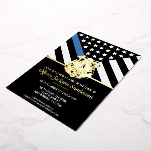 警察の退職シンブルーライン法執行部 箔招待状 (回転した状態)