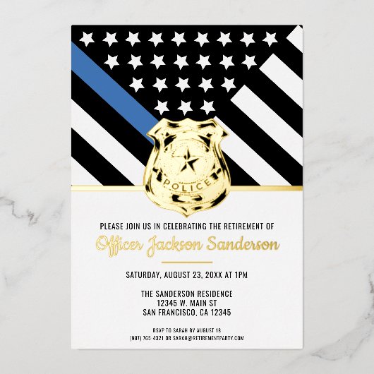 警察の退職シンブルーライン法執行部 箔招待状 (正面)