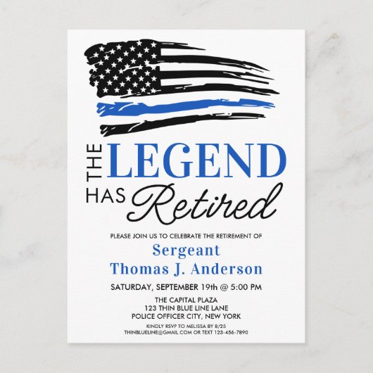 警察の退職パーソナライズされた伝説が退職したある インビテーションポストカード (正面)