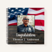 警察の退職パーソナライズされた写真アメリカ国旗 ノートブック (正面)