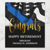 警察の退職パーティーおめでとう薄い青い線 ワインラベル (シングルラベル)