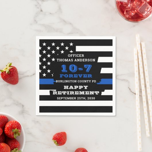 警察の退職パーティーのパーソナライズ薄い青い線 スタンダードカクテルナプキン (インサイチュ)