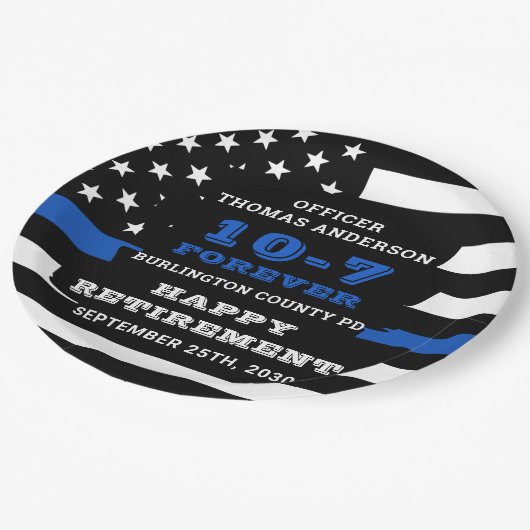 警察の退職パーティーのパーソナライズ薄い青い線 ペーパープレート (アングル)