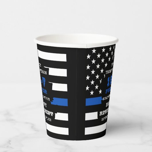 警察の退職パーティーのパーソナライズ薄い青い線 紙コップ (右)