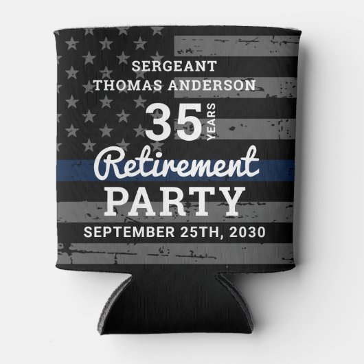 警察の退職パーティーのパーソナライズ薄い青い線 缶クーラー (正面)