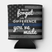 警察の退職パーティーのパーソナライズ薄い青い線 缶クーラー (裏面)