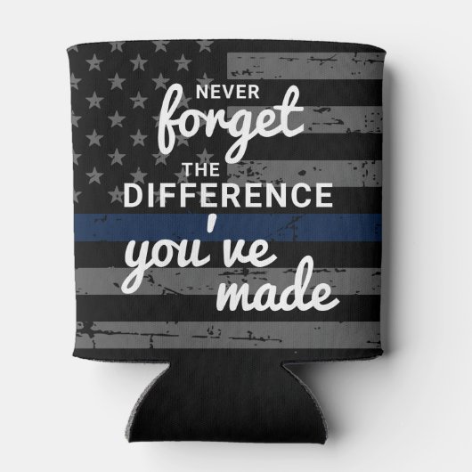 警察の退職パーティーのパーソナライズ薄い青い線 缶クーラー (裏面)