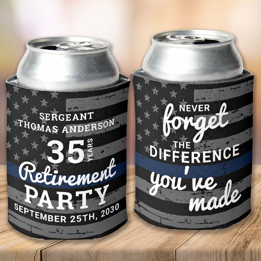 警察の退職パーティーのパーソナライズ薄い青い線 缶クーラー