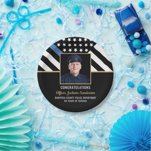 警察の退職パーティー薄い青い線のフラグの写真 ペーパープレート (パーティー)