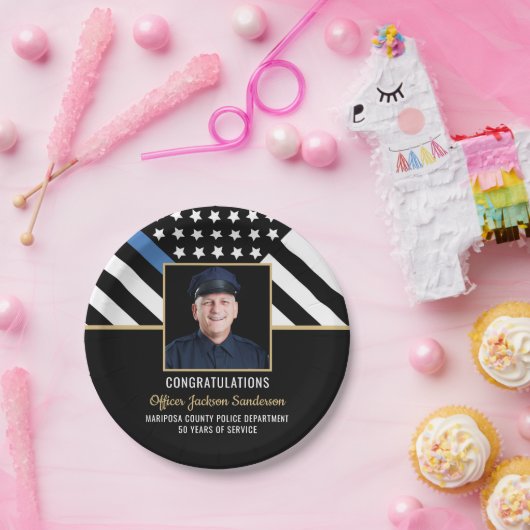 警察の退職パーティー薄い青い線のフラグの写真 ペーパープレート (パーティー)