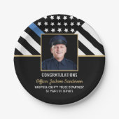 警察の退職パーティー薄い青い線のフラグの写真 ペーパープレート (正面)