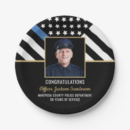 警察の退職パーティー薄い青い線のフラグの写真 ペーパープレート