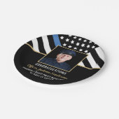 警察の退職パーティー薄い青い線のフラグの写真 ペーパープレート (アングル)