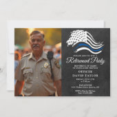 警察の退職パーティー薄い青い線のフラグの写真 招待状 (正面)