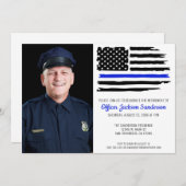 警察の退職パーティー薄い青い線の写真 招待状 (正面/裏面)