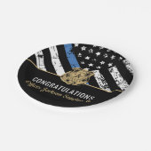 警察の退職パーティー薄い青い線 ペーパープレート (アングル)