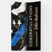 警察の退職パーティー金ゴールド薄い青い線 横断幕 (縦)