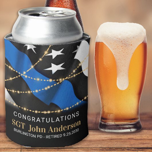 警察の退職パーティー金ゴールド薄い青い線 缶クーラー