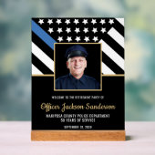 警察の退職ブルーライン国旗の写真ようこそ アクリルサイン (ニュートラル)