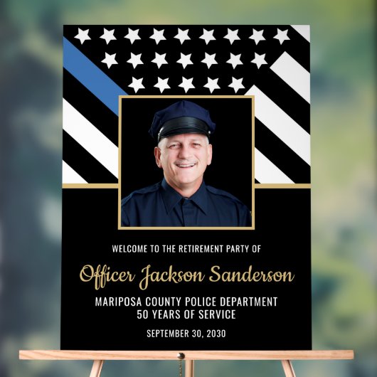 警察の退職ブルーライン国旗の写真ようこそ アクリルサイン (ニュートラル)