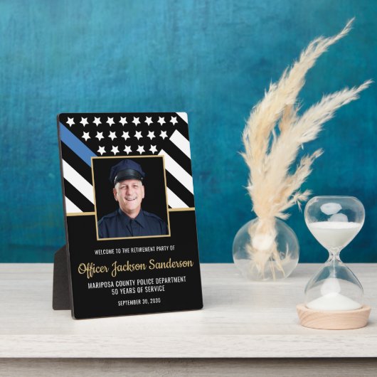 警察の退職ブルーライン国旗の写真ようこそ フォトプラーク (側面)