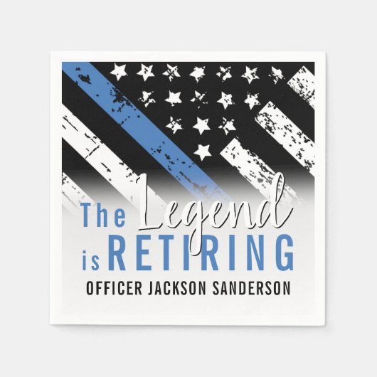 警察の退職ブルーライン旗法執行部 スタンダードカクテルナプキン (正面)