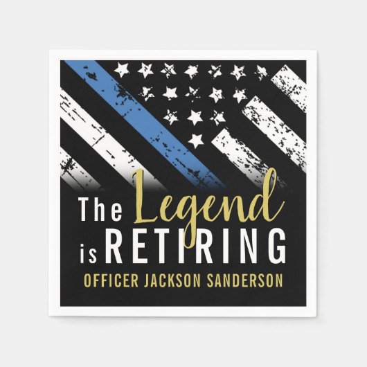 警察の退職ブルーライン旗法執行部 スタンダードカクテルナプキン (正面)