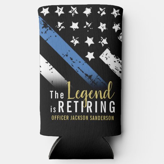 警察の退職ブルーライン旗法執行部 スリム缶クーラー (正面)