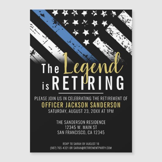 警察の退職ブルーライン旗法執行部 マグネット招待状 (正面)
