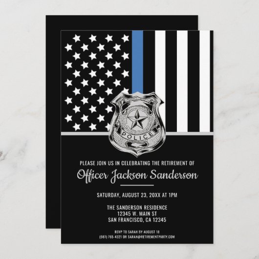 警察の退職ブルーライン旗法執行部 招待状 (正面/裏面)