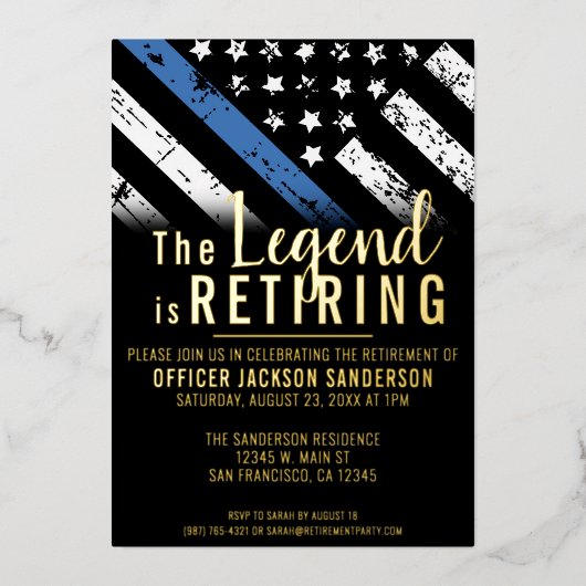 警察の退職ブルーライン旗法執行部 箔招待状 (正面)