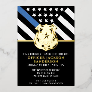 警察の退職ブルーライン旗法執行部 箔招待状