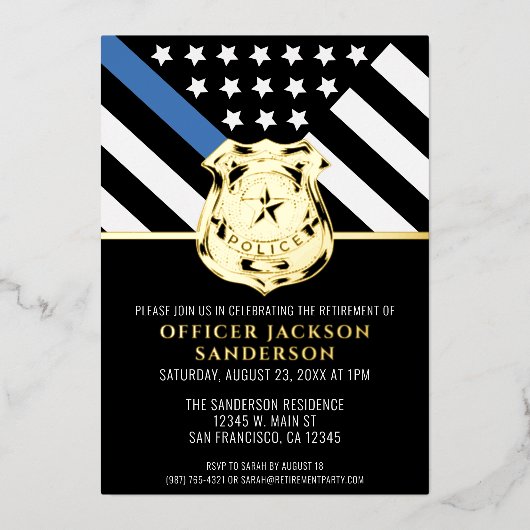 警察の退職ブルーライン旗法執行部 箔招待状 (正面)